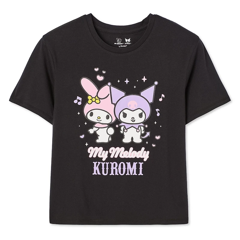 T-shirt à manches courtes Kuromi & My Melody pour filles