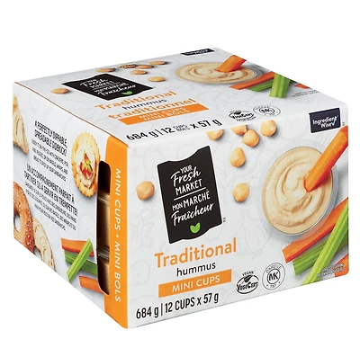 Your Fresh Market Traditional Hummus Mini Cups, 12 x 57 g cups (684 g total)