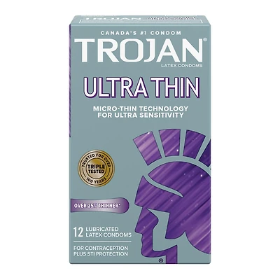 Trojan Ultra mince condoms lubrifiés 12 condoms lubrifiés en latex