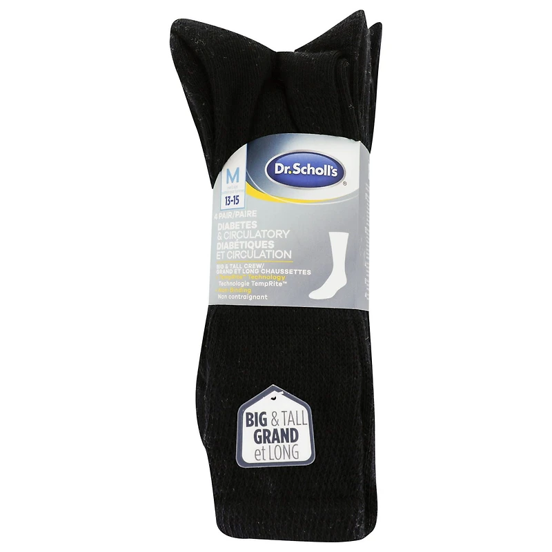 Dr. Scholl's Men's Diabetes & Circulatory Crew Socks, Pack of 4 - Shoe Size 13-15, Diabetes & Circulatory Crews