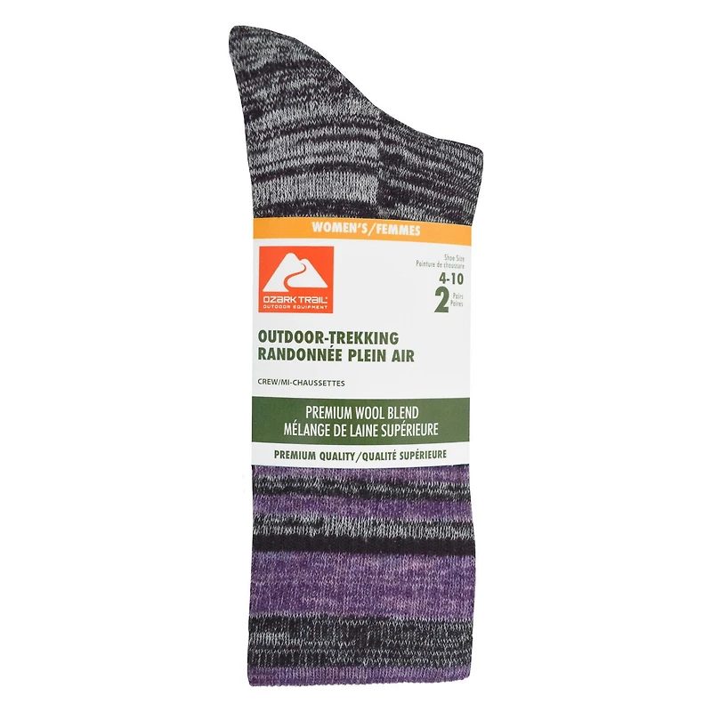 Ozark Trail Women's Crew Socks 2-Pack, Sizes 4-10