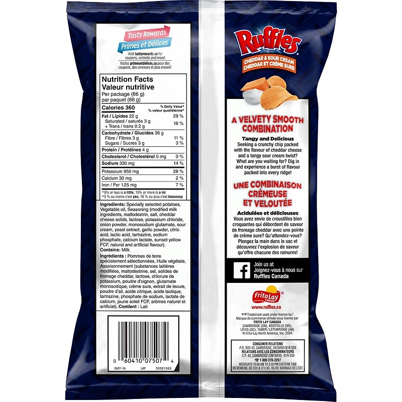 Ruffles croustilles assaisonnées Cheddar et crème sure