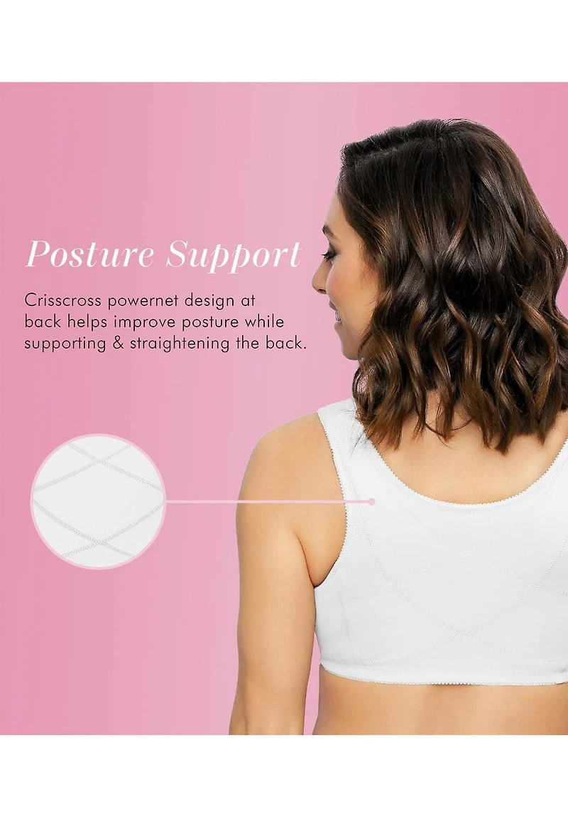 Exquisite Form #9600531 FULLY Cotton Soft Cup Full-Coverage Posture Bra, Lace, Front Closure, Wire-Free, Available Sizes 38C - 46DD