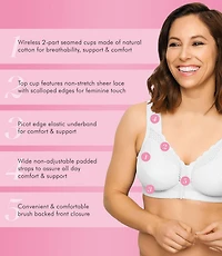 Exquisite Form #9600531 FULLY Cotton Soft Cup Full-Coverage Posture Bra, Lace, Front Closure, Wire-Free, Available Sizes 38C - 46DD