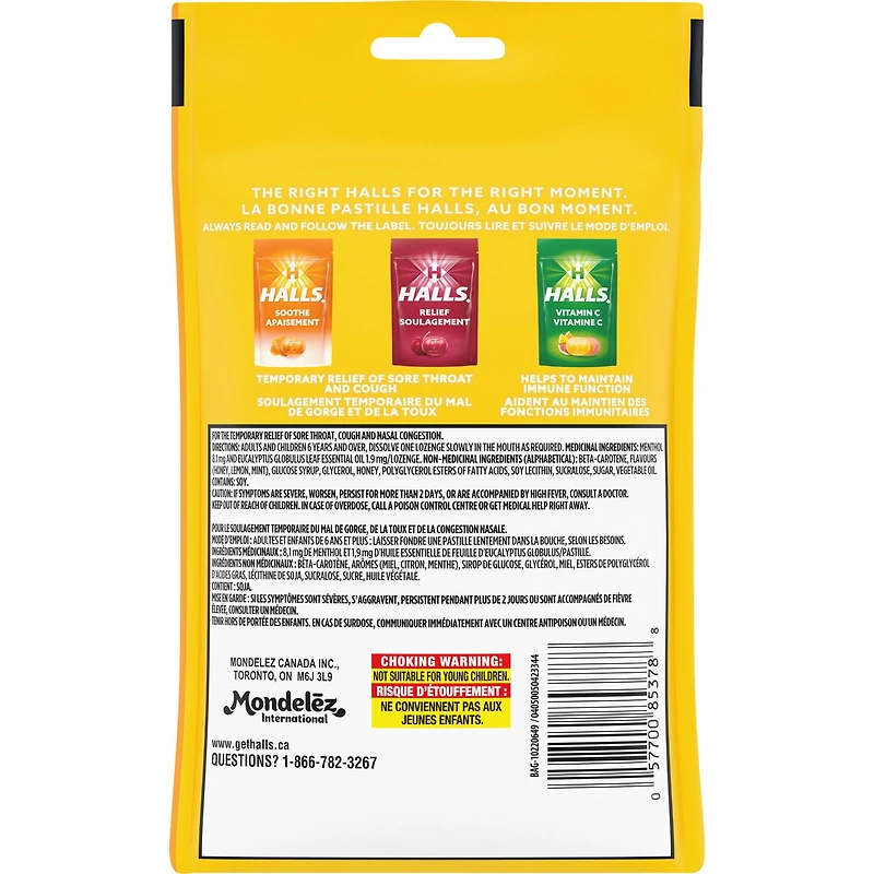 HALLS, pastilles à saveur de miel et citron, pastilles, apaisent le mal de gorge, mentho-lyptus 30 Pastilles