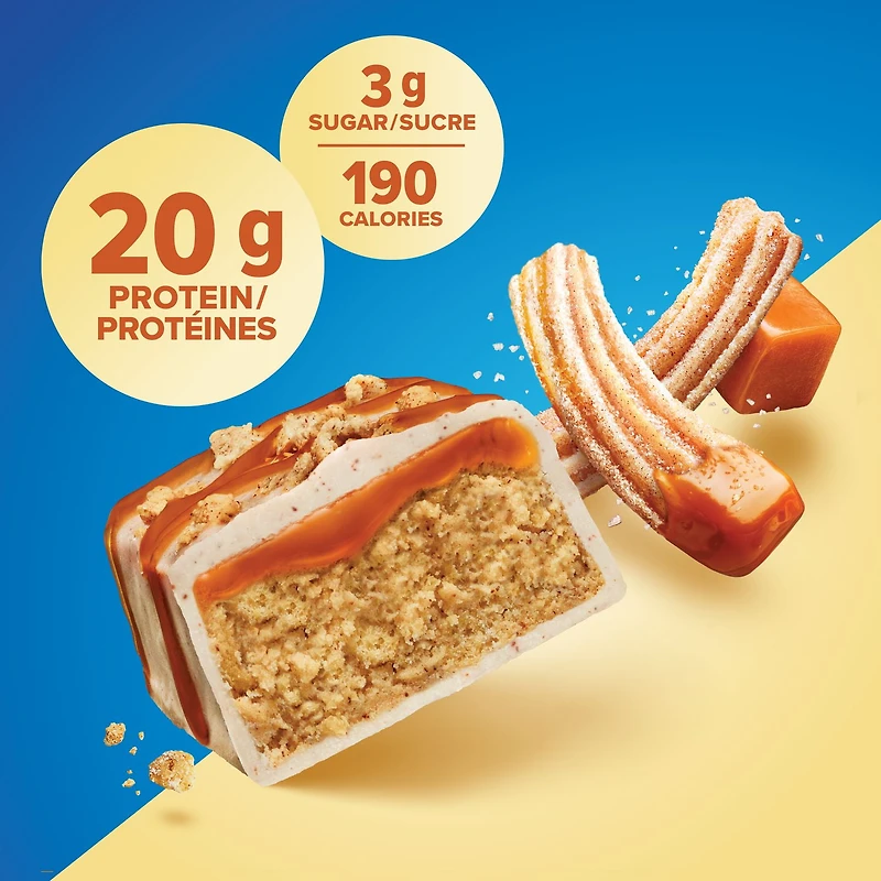 Pure Protein Caramel Churro Bars - Nutritious, Low Sugar, Gluten Free snack with Whey Protein Blend, Made in Canada, 6 x 50 g, Caramel protein bar