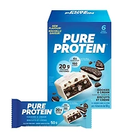 Pure Protein Cookies and Cream Bars-20 g Protein, Low Sugar, Gluten Free Snack with Whey Blend, Made in Canada, 6 x 50 g, Protein bar-Cookies and cream