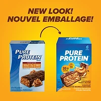 Pure Protein Chocolate Peanut Butter Bars - 20 g Protein, Low Sugar, Gluten Free Snack with Whey Blend, Made in Canada, 6 x 50 g, High protein choco PB bar