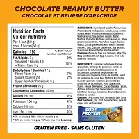 Barres de chocolat et beurre d'arachide Pure Protein - 20 g de protéines, faible en sucre, collation sans gluten avec mélange de whey, fabriquées au Canada, 6 x 50 g Barre protéinée choco-PB