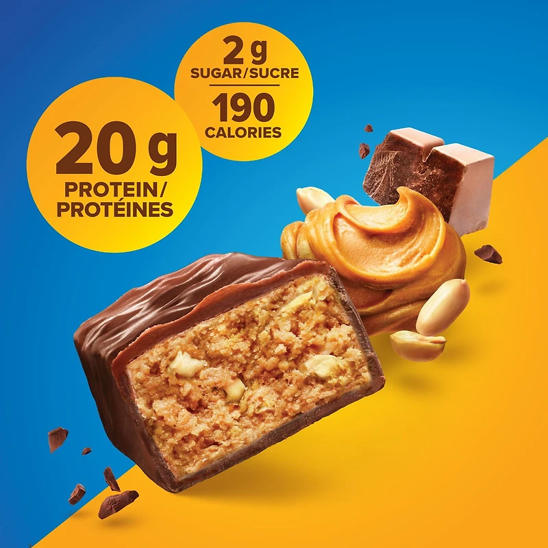 Barres de chocolat et beurre d'arachide Pure Protein - 20 g de protéines, faible en sucre, collation sans gluten avec mélange de whey, fabriquées au Canada, 6 x 50 g Barre protéinée choco-PB