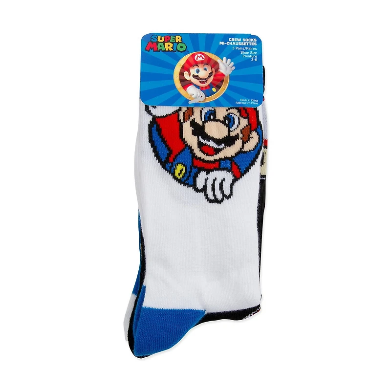 Mi-chaussettes Mario pour garçons en paq. de 3 Pointures 11 à 2; 3 à 6