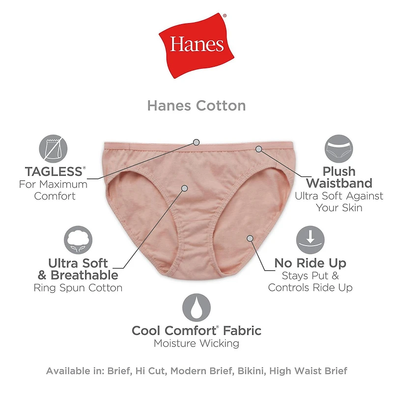 Paquet de 6 culottes base Hanes pour femmes Tailles P-2TG