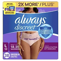 Always Discreet Adult Incontinence Underwear for Women and Postpartum Underwear, L, Up to 100% Bladder Leak Protection