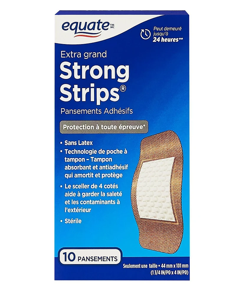 Pansements adhésifs Extra grand strong strips Equate 50 pansements