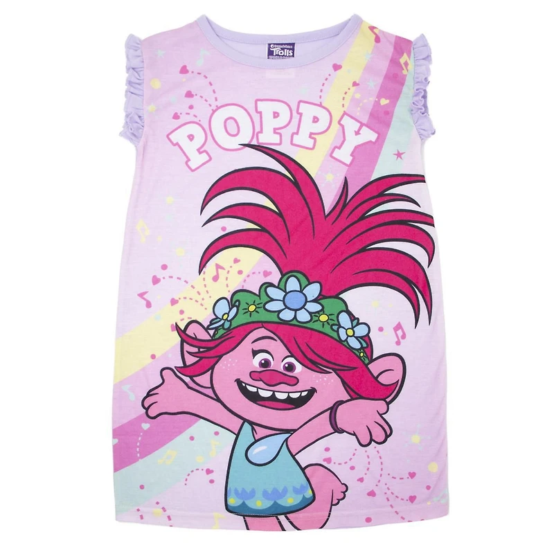Trolls Girl's Troll's short nightgown with ruffled short sleeves.