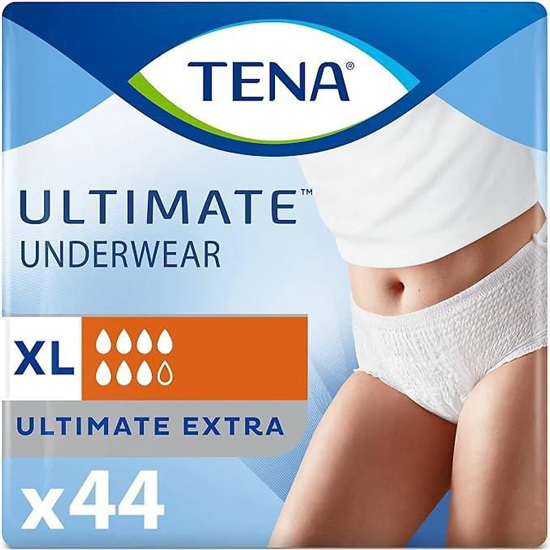 TENA Protective Incontinence Underwear for Women, Postpartum and Bladder Control, Ultimate Absorbency, Extra Large, 44 Count.