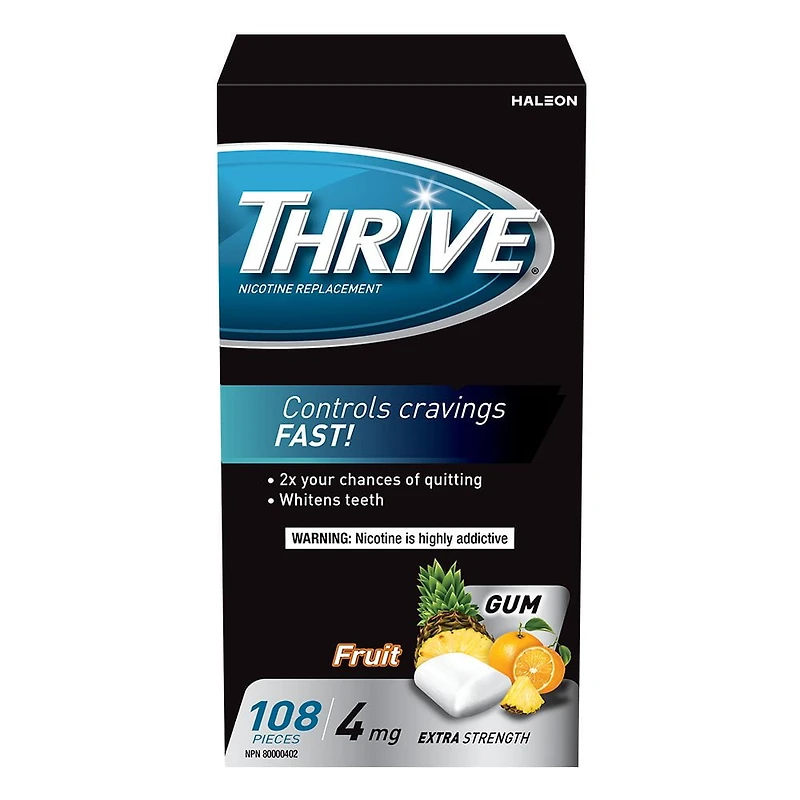 Thrive Gum 4mg Extra Strength Nicotine Replacement, Fruit, 108 count