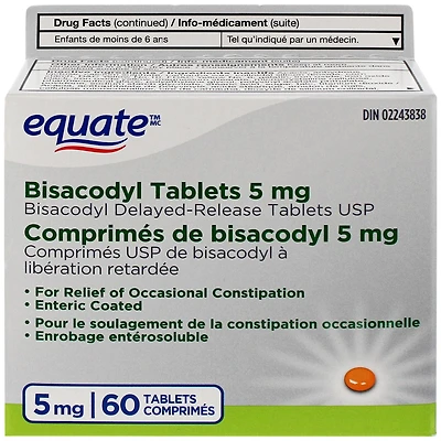 Equate Comprimés de Bisacodyl 5 mg 60 Comprimés