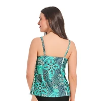 Krista Women's V Neck Mesh Tiered Ruffle Tankini Swim Top