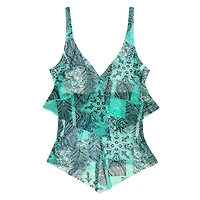 Krista Women's V Neck Mesh Tiered Ruffle Tankini Swim Top