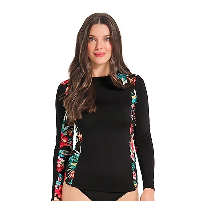Krista Women's Full Coverage Floral Long Sleeve Rash Guard Swim Shirt
