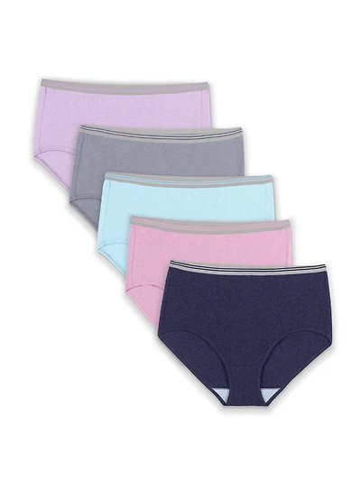 Slips chinées assorties Fruit of the loom Fit for Me pour femmes, paquet de 5 Tailles 9-13