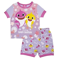 Baby Shark Ensemble de pyjama 2 pièce pour fille. L'ensemble comprends un haute à manche courte et une culotte courte