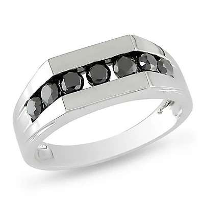 Asteria 10 K White Gold 1ct Black Diamond Men's Ring