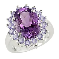 Tangelo 5 7/8 ct Amethyst and Tanzanite Ring in Silver