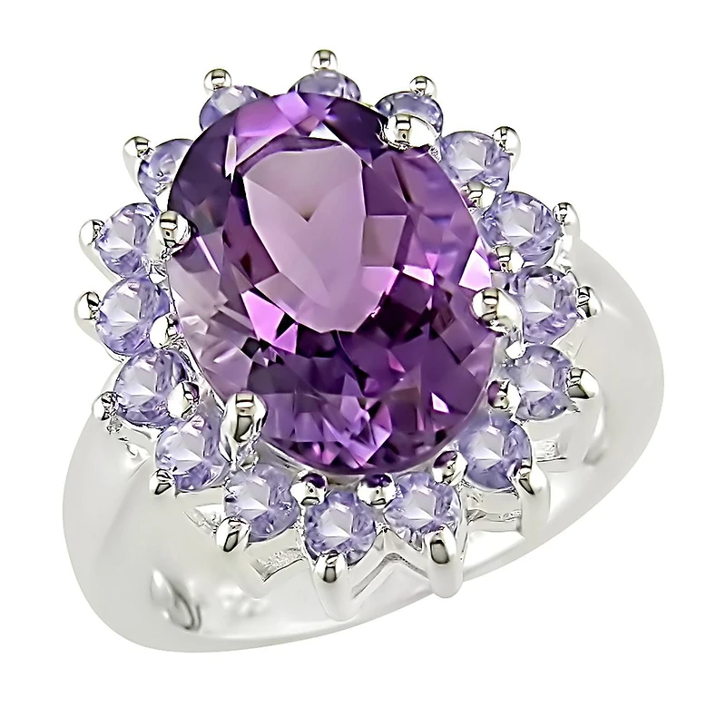 Tangelo 5 7/8 ct Amethyst and Tanzanite Ring in Silver