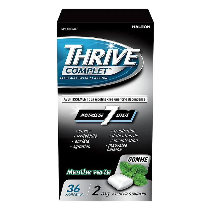 Thrive Complete Gum 2mg Regular Strength Nicotine Replacement - Thrive Gum, Fresh Spearmint, 36 count