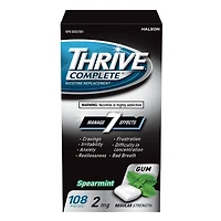 Thrive Gum Complete 2mg Regular Strength Nicotine Replacement, Spearmint, 108 count