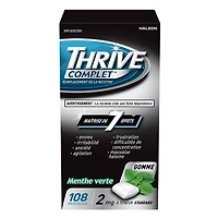 Thrive Gum Complete 2mg Regular Strength Nicotine Replacement, Spearmint, 108 count