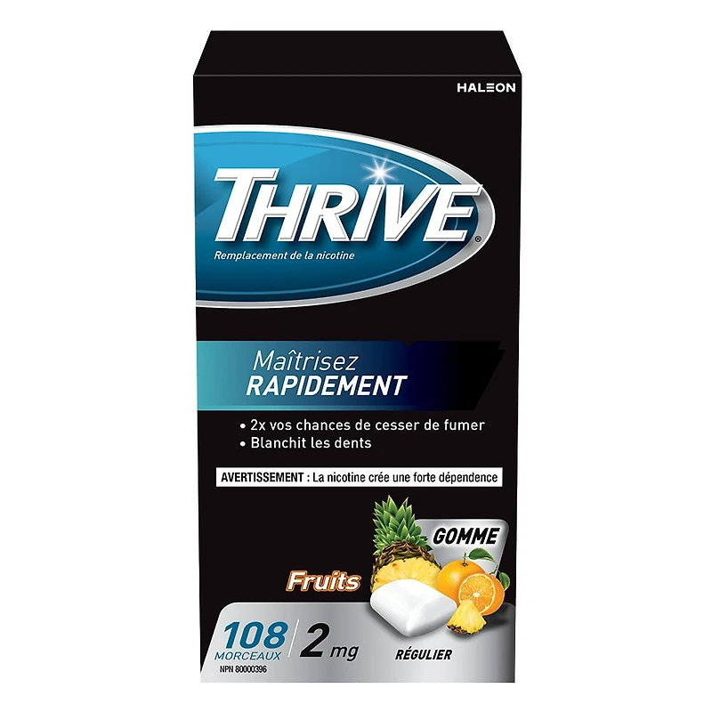 Thrive Gum 2mg Regular Strength Nicotine Replacement, Fruit, 108 count