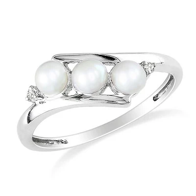 Miabella 3.5-4mm Freshwater Cultured White Pearl And 0.013 Ct Diamond Ring in 10 K White Gold