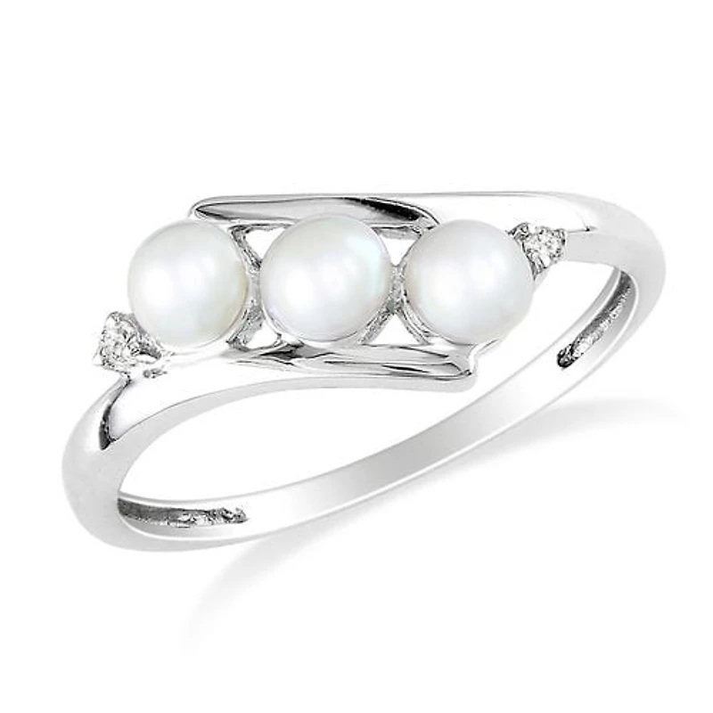 Miabella 3.5-4mm Freshwater Cultured White Pearl And 0.013 Ct Diamond Ring in 10 K White Gold