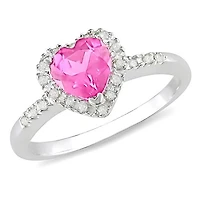 Tangelo Bague avec saphir rose synthétique 1 ct et diamant 1/10 ct en forme de cœur en argent