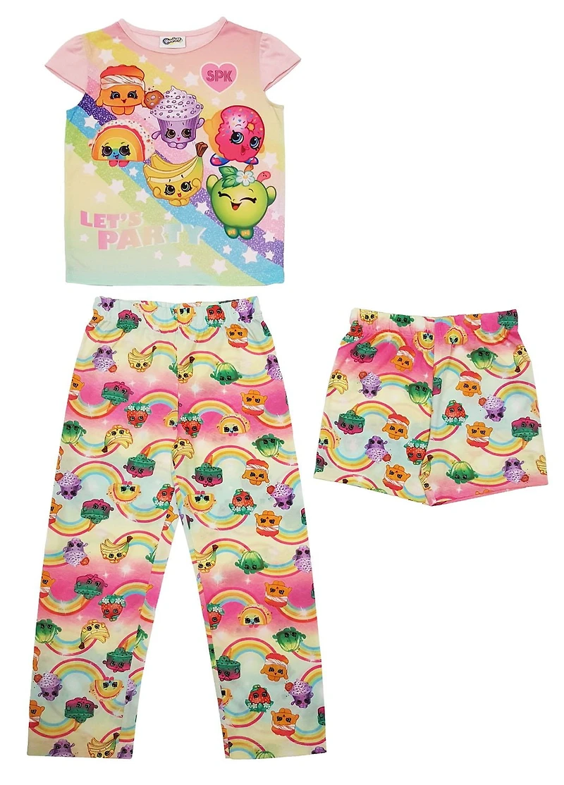 Shopkins Girls' 3-Piece Short Sleeve Pajama Set