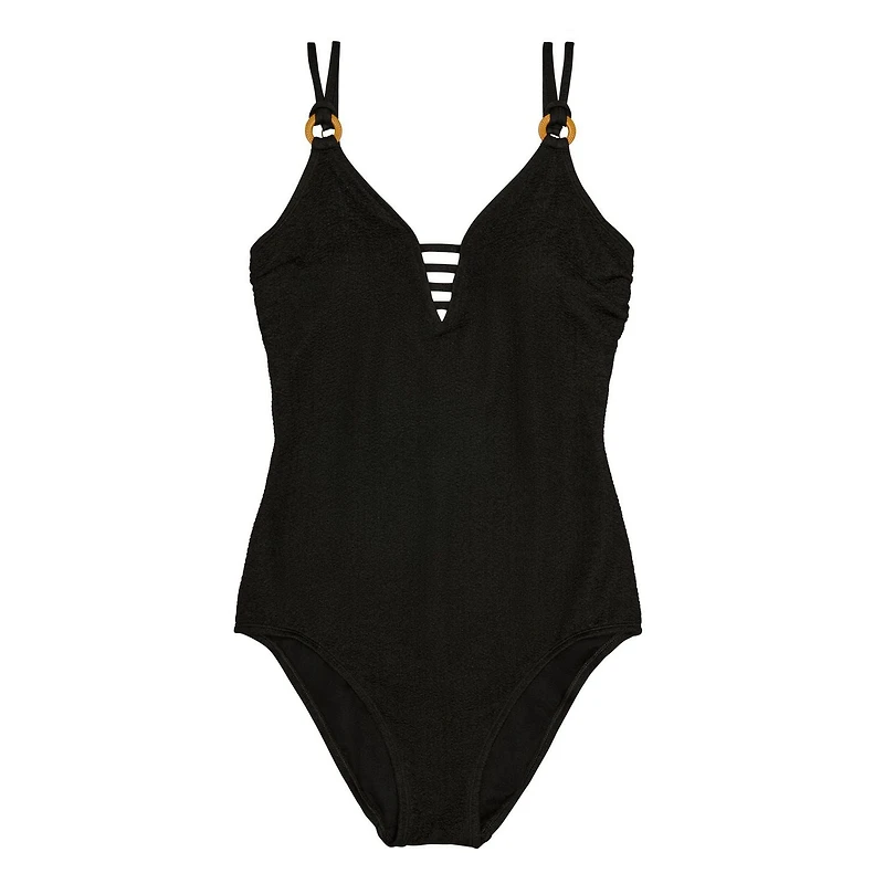 Krista Women's Textured Strappy V-Neck One Piece Swimsuit, Sizes: M-XXL