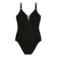 Krista Women's Textured Strappy V-Neck One Piece Swimsuit, Sizes: M-XXL