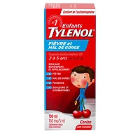 Tylenol Enfants, Fièvre et mal de gorge, soulage la fièvre et le mal de gorge, saveur de cerise, pour les enfants de 2 à 5 ans, suspension orale 100 ml