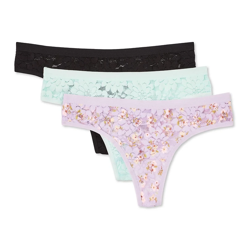 Lot de 3 tangas imprimés en dentelle George pour femmes Tailles P–TG
