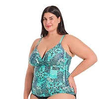 Krista Plus Women's V Neck Crossover Tankini Swim Top with Adjustable Straps and Bust Support