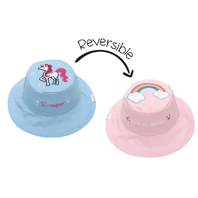 FlapJackKids - Chapeau de soleil réversible pour bébés, enfants et petites - Arc-en-ciel et licorne - UPF 50+