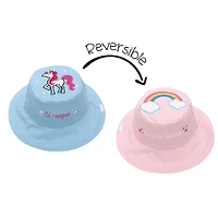 FlapJackKids - Chapeau de soleil réversible pour bébés, enfants et petites - Arc-en-ciel et licorne - UPF 50+