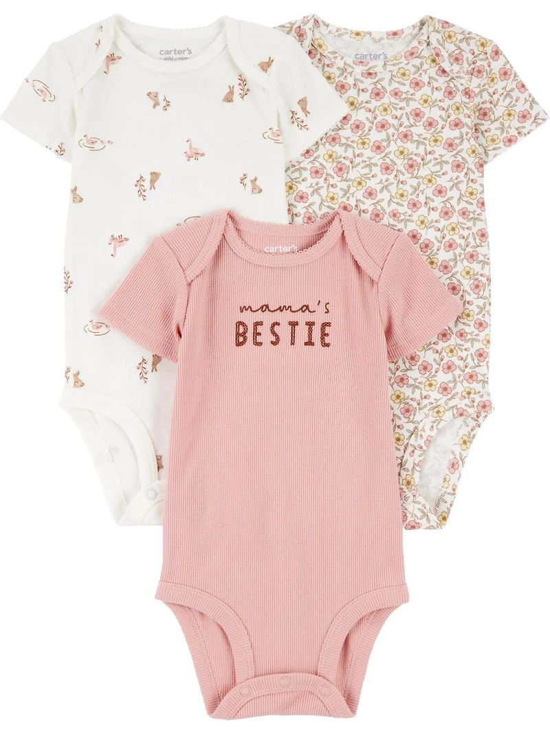 Carter's Child of Mine Baby Girl Bodysuits - Mama's Bestie, 3 Pack, Preemie-18 Months