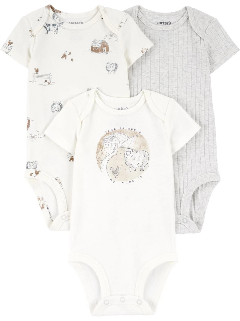 Carter's Child of Mine Baby Bodysuits - Neutral Farm, 3 Pack, Preemie-18 Months