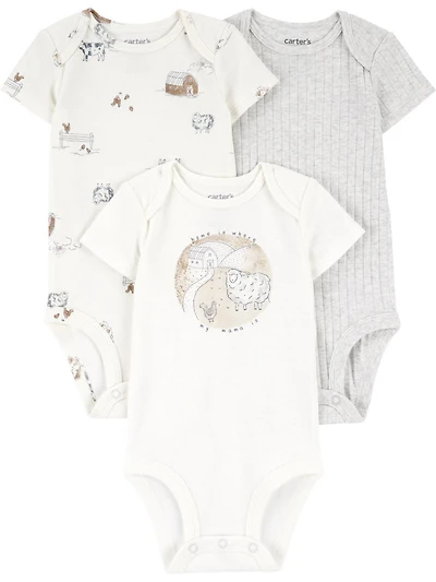 Carter's Child of Mine Baby Bodysuits - Neutral Farm, 3 Pack, Preemie-18 Months