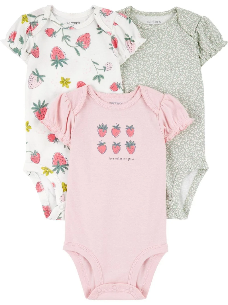 Carter's Child of Mine Bodys fraise pour bébés filles, paquet de 3, tailles prématurées à 18 mois Prématuré-18