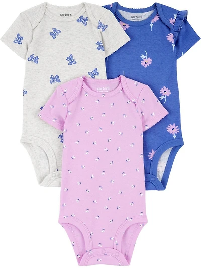 Carter's Child of Mine Baby Girl Bodysuits - Indigo Flower, 3 Pack, Preemie-18 Months
